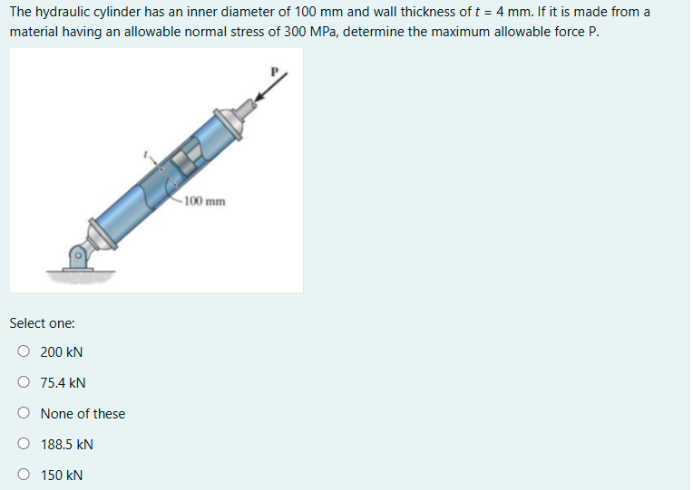 The hydraulic cylinder has an inner diameter of 1