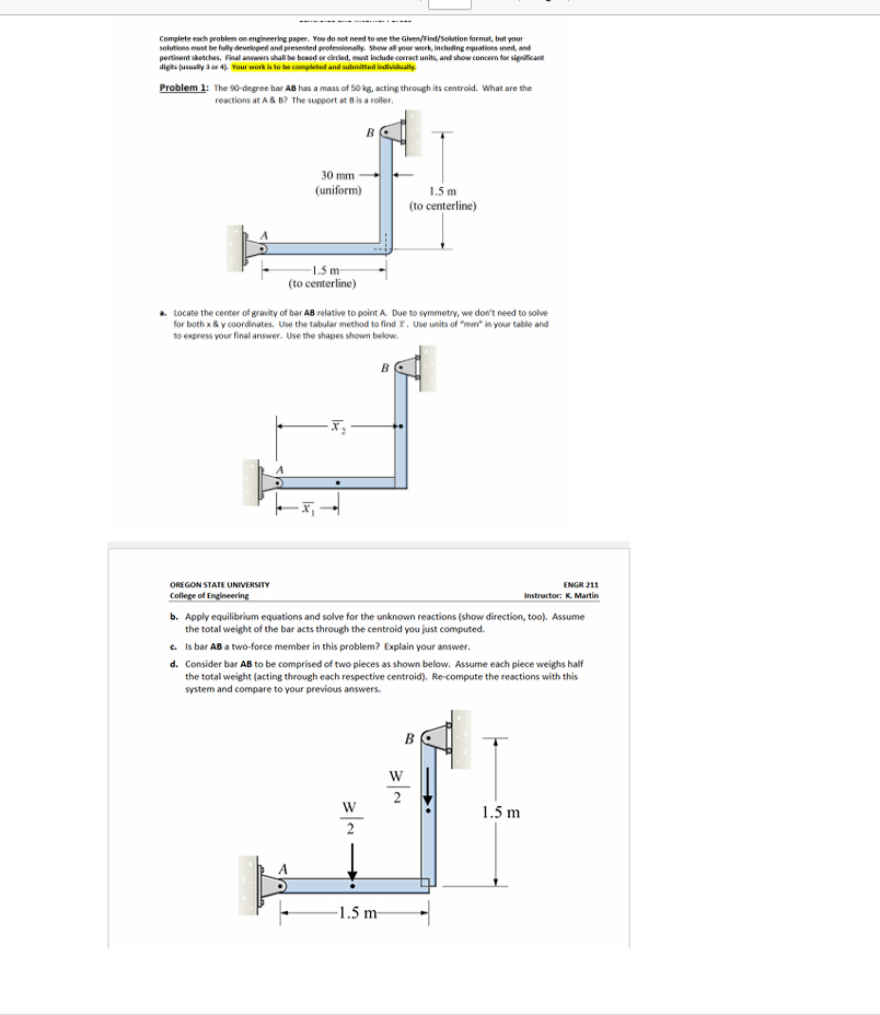 Complete each problem on engineering paper, You