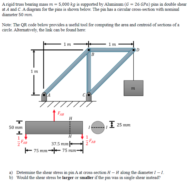 A rigid truss bearing mass \ ( m = 5 , 0 0 0 \