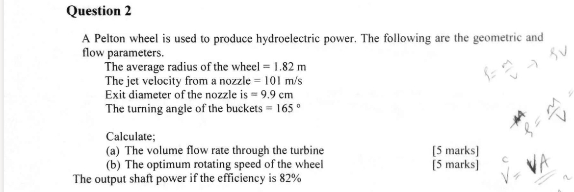 Question 2 A Pelton wheel is used to produce