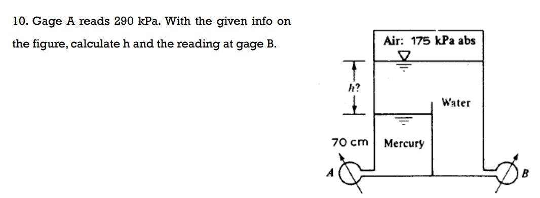 1 0 . Gage A reads 2 9 0 kPa . With the given