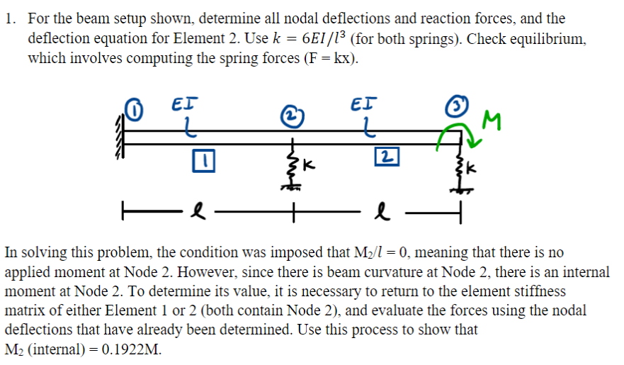 1 . For the beam setup shown, determine all nodal