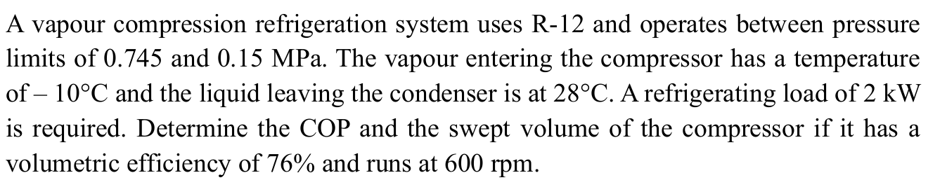 A vapour compression refrigeration system uses R