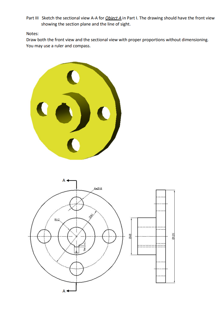 Part III Sketch the sectional view A - A for \ (