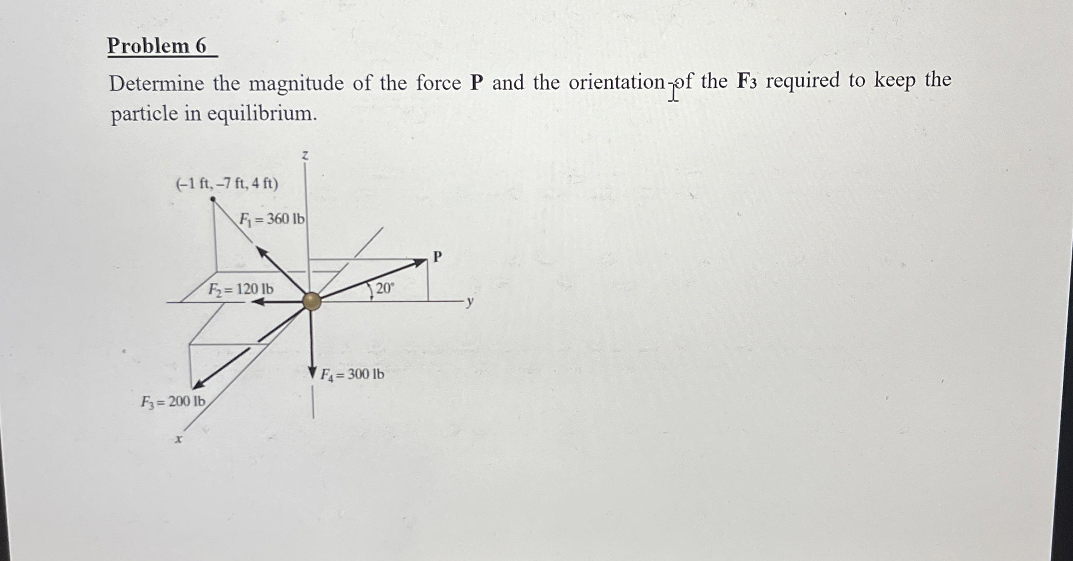 Problem 6 Determine the magnitude of the force P