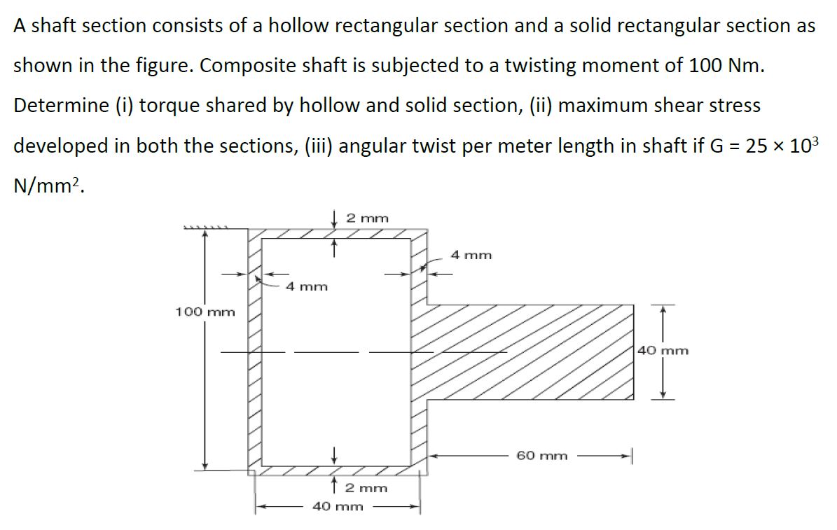 A shaft section consists of a hollow rectangular