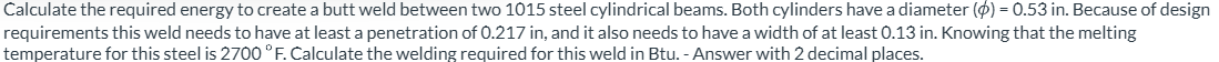 Calculate the required energy to create a butt