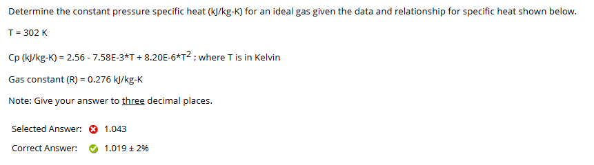 Determine the constant pressure specific heat ( k