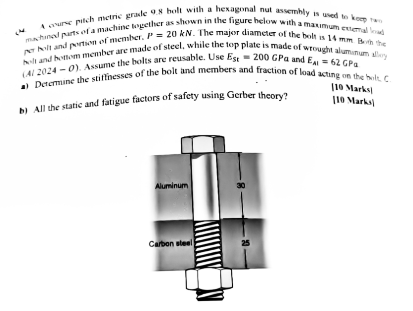 ( s ) A counc pith metric grade 9 . 8 bolt with a