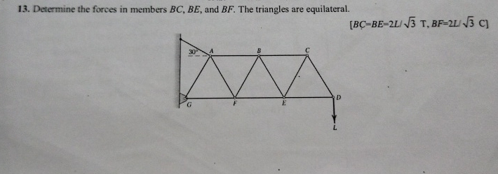 Determine the forces in members B C , B E , and B