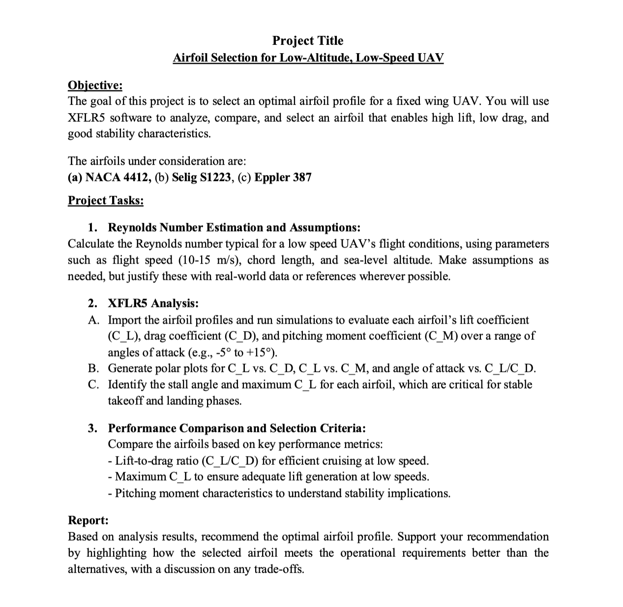 Project Title Airfoil Selection for Low -
