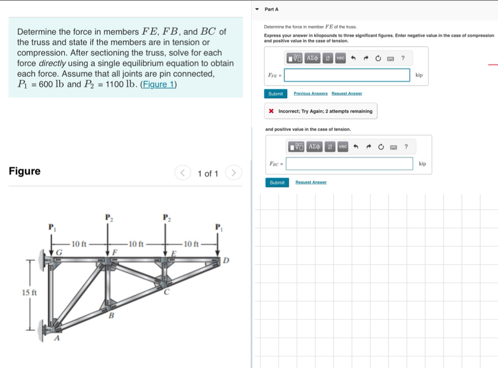 Part A Determine the force in members F E , F B ,