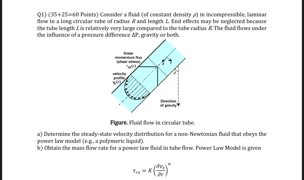 Q 1 ) Consider a fluid ( of constant density ) in