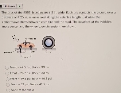 The tires of the 4 5 5 5 lb sedan are 6 . 5 in .