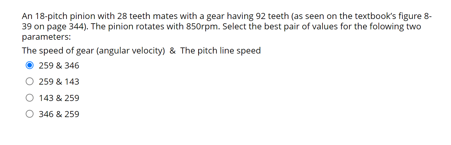 An 1 8 - pitch pinion with 2 8 teeth mates with a