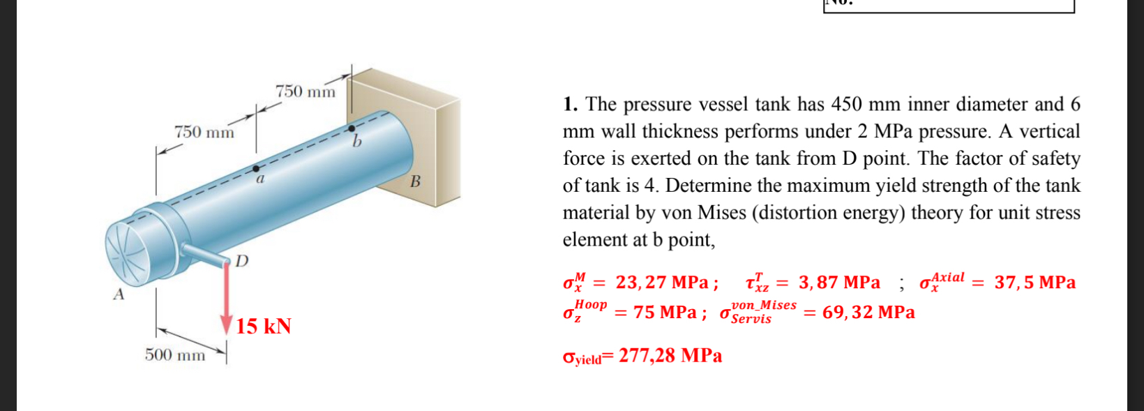 The pressure vessel tank has 4 5 0 mm inner