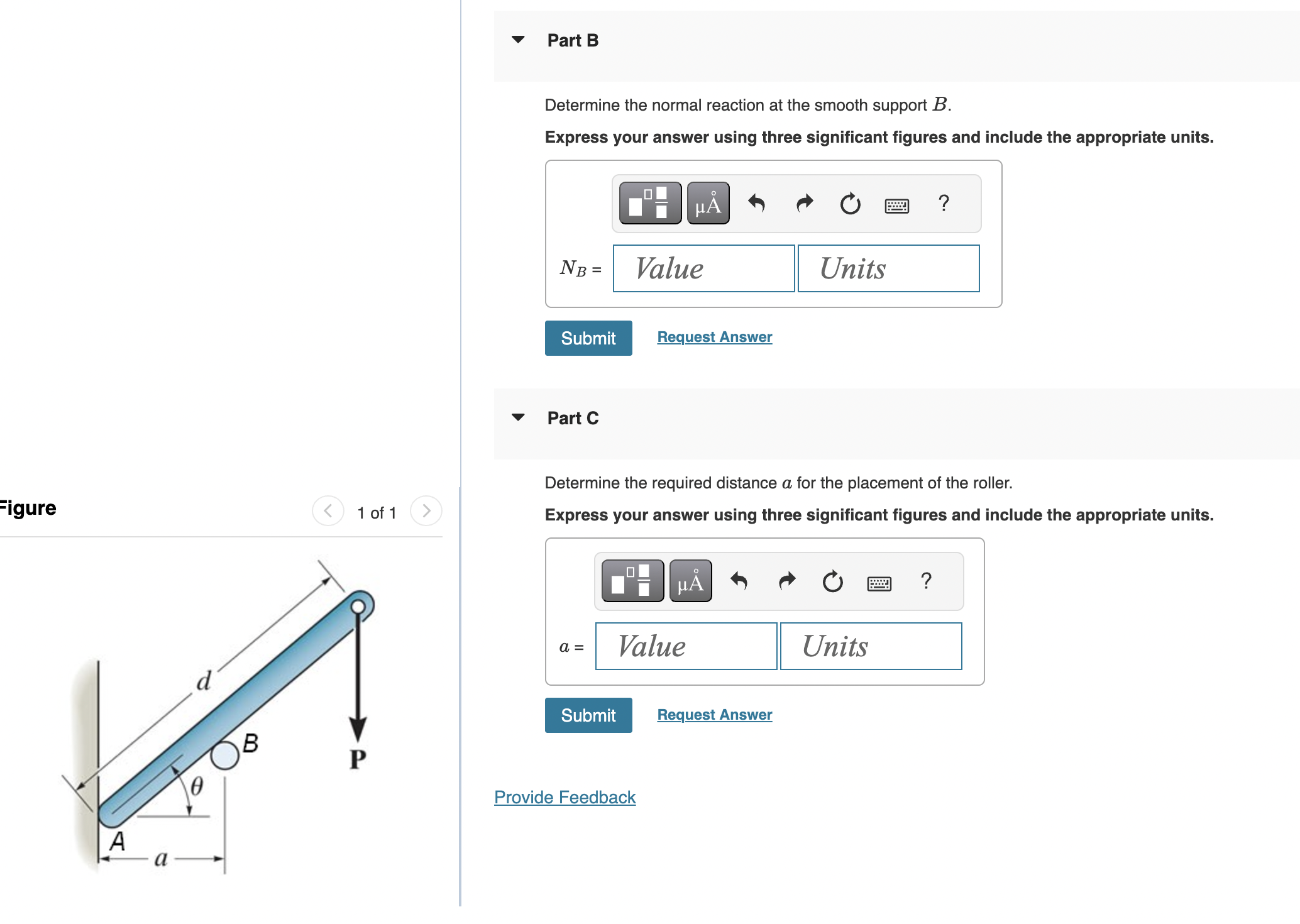 Part B Determine the normal reaction at the