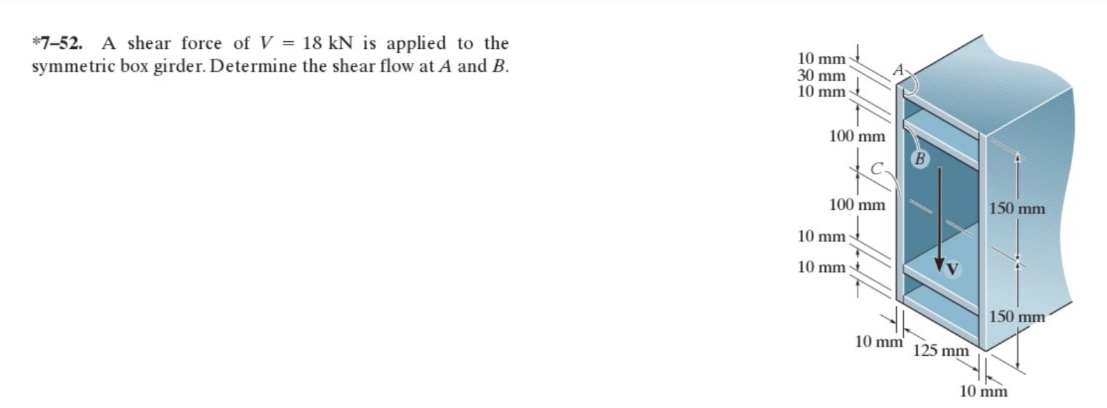 * 7 - 5 2 . A shear force of V = 1 8 k N is