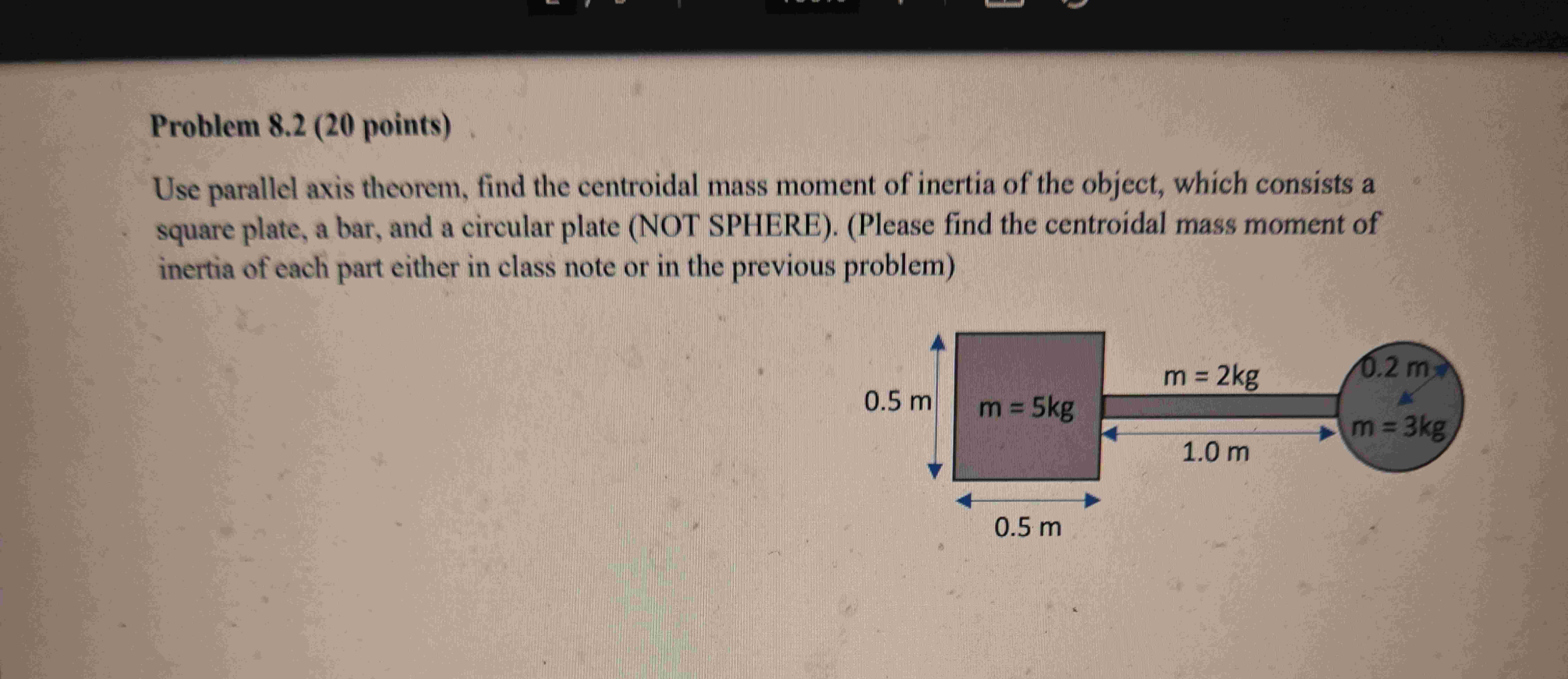 Problem 8 . 2 ( 2 0 points ) Use parallel axis