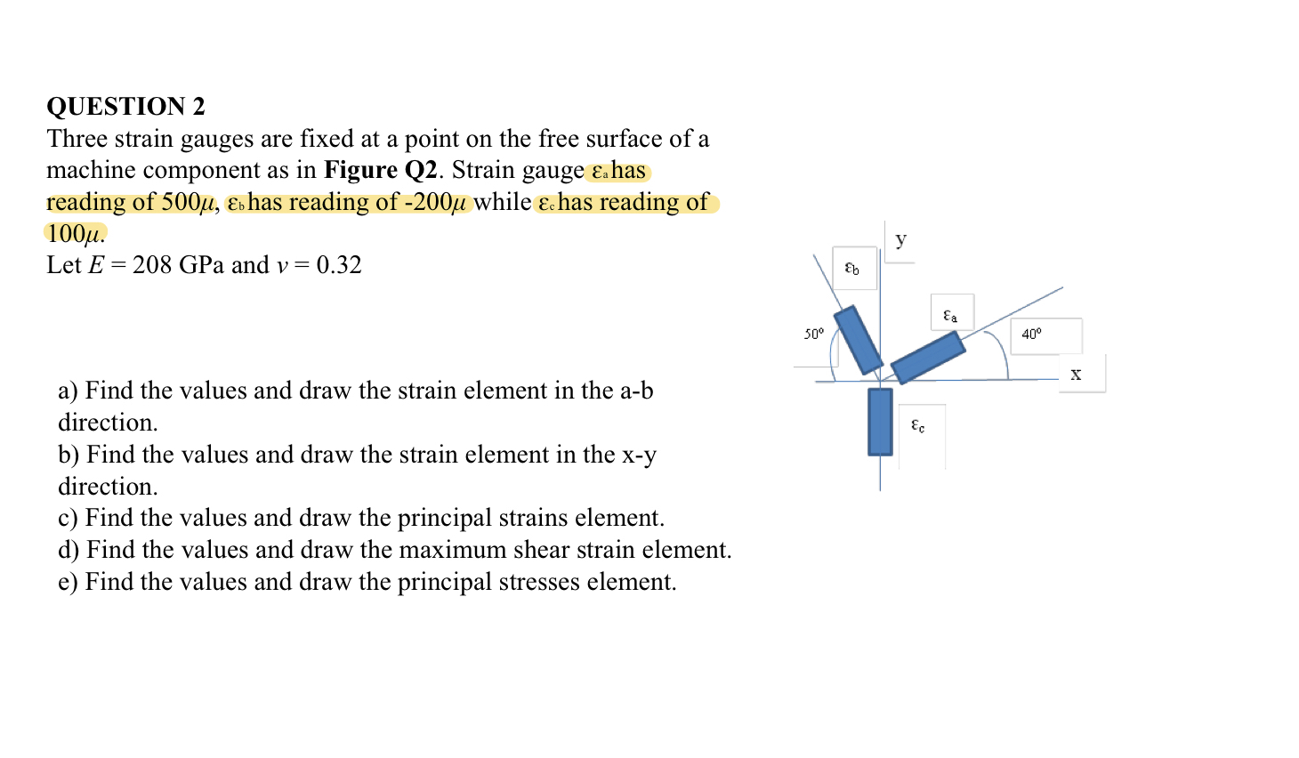 QUESTION 2 Three strain gauges are fixed at a