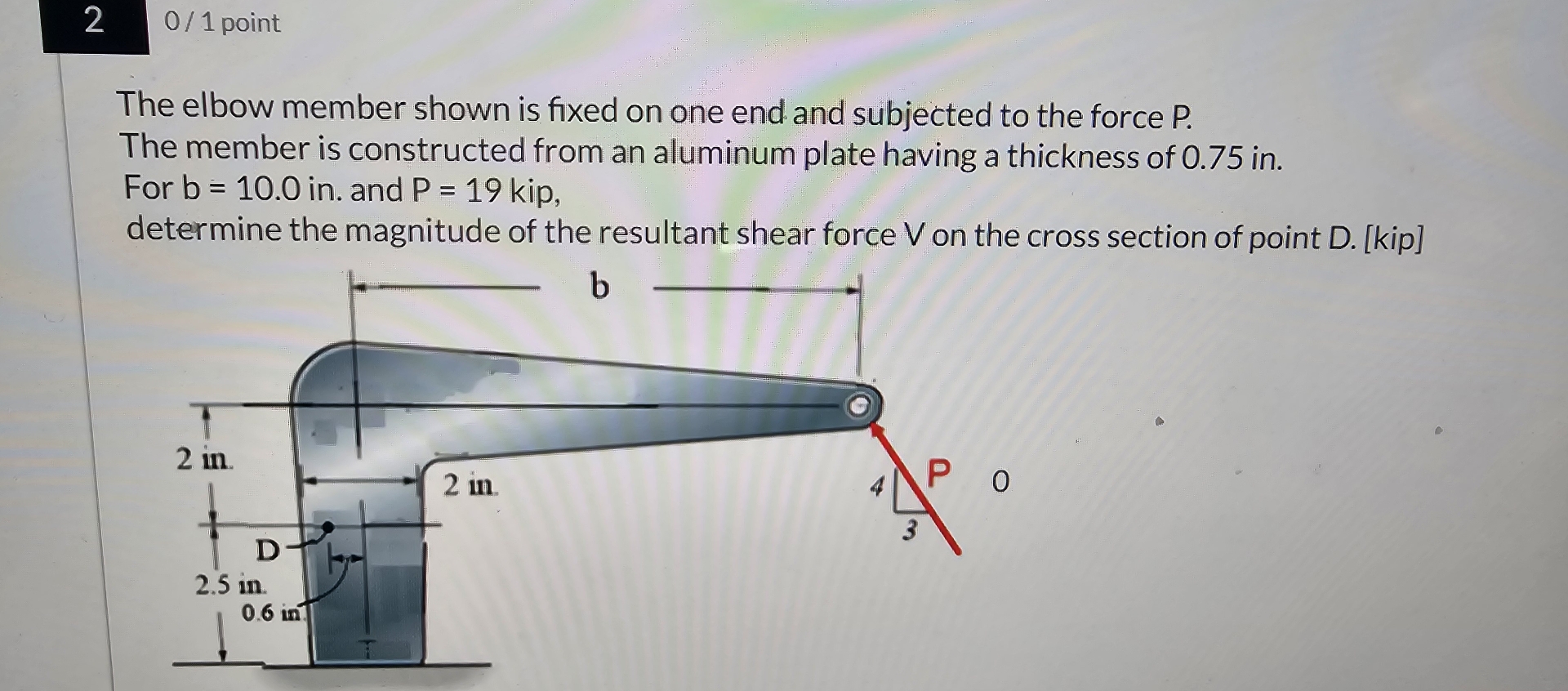 2 0 1 point The elbow member shown is fixed on