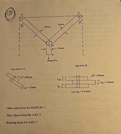 Max axial stress for A B , B D , B C ? Max shear