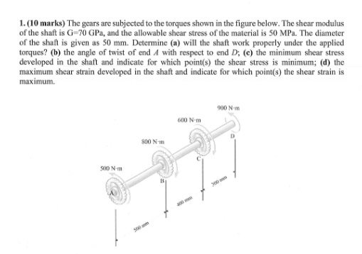 ( 1 0 marks ) The gears are subjected to the