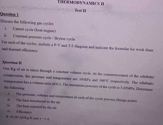 THERMODYNAMICS II Test II Question 1 Discuss the