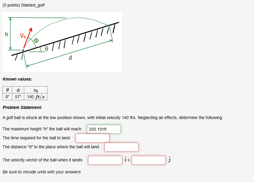 Find the time, distance, and velocity vector.