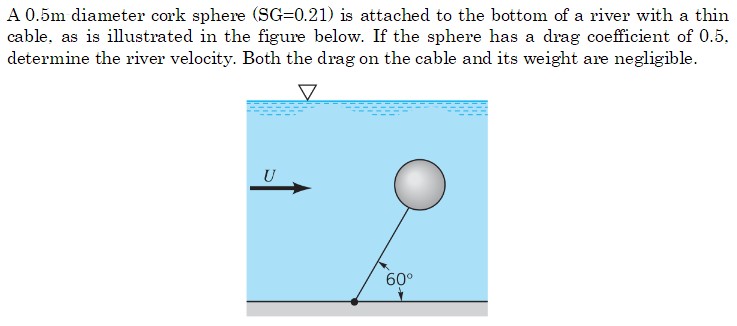A 0 . 5 m - diameter cork sphere ( SG = 0 . 2 1 )