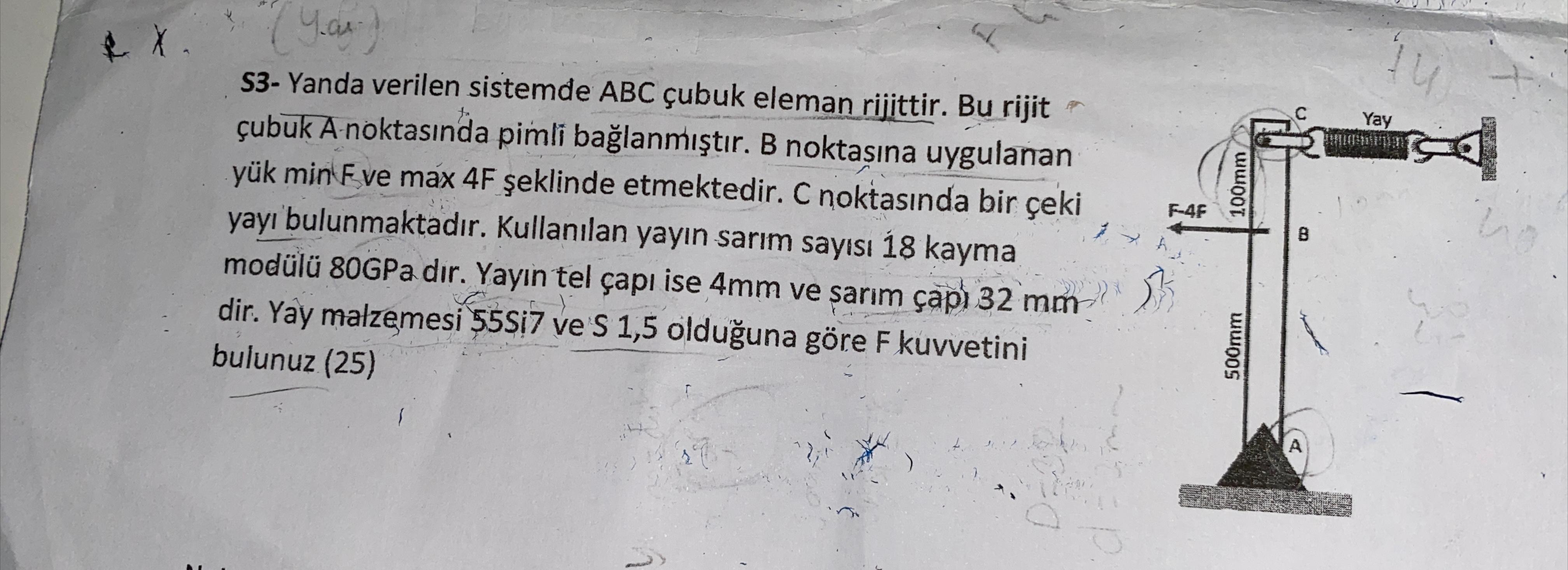 S 3 - Yanda verilen sistemde ABC ubuk eleman