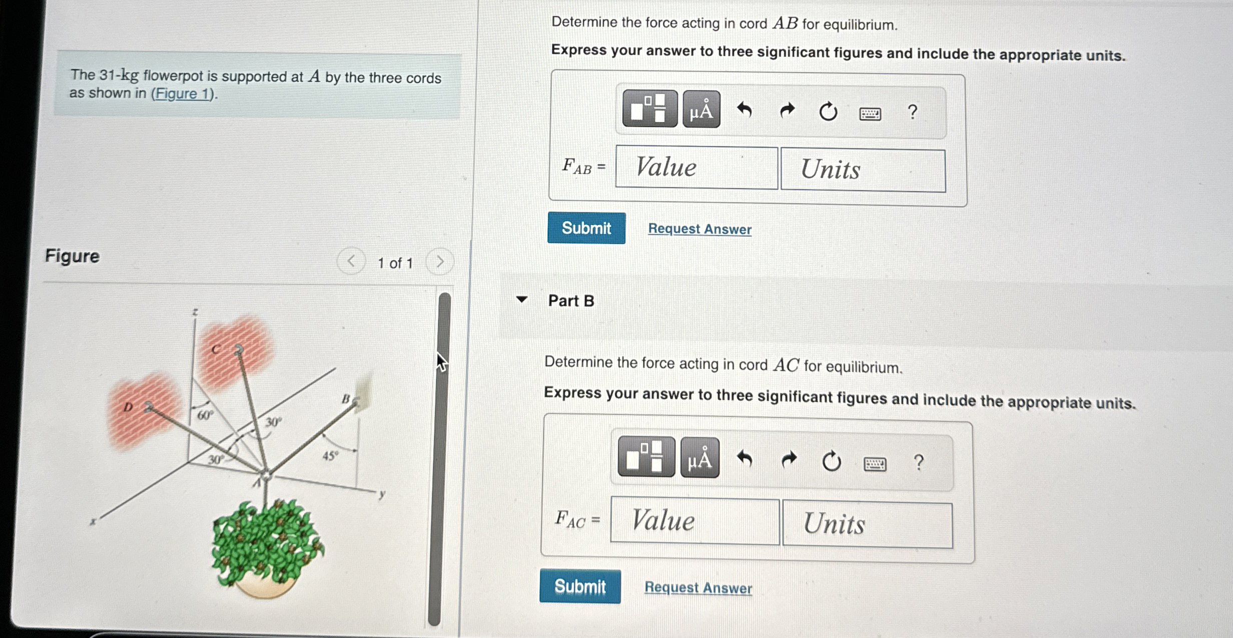 The 3 1 - kg flowerpot is supported at A by the