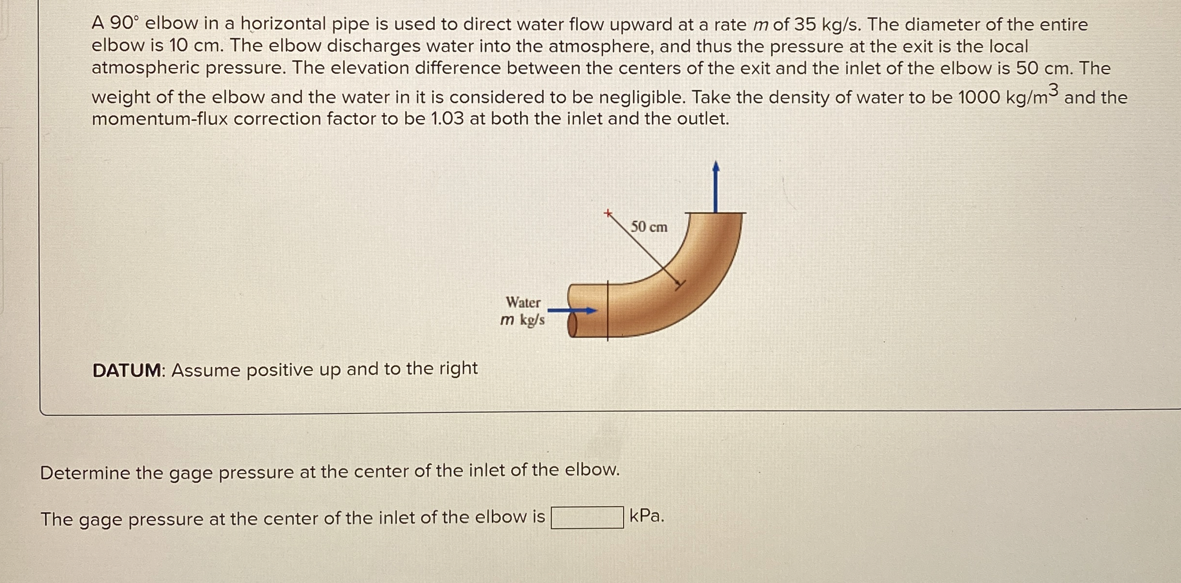 A 9 0 elbow in a horizontal pipe is used to