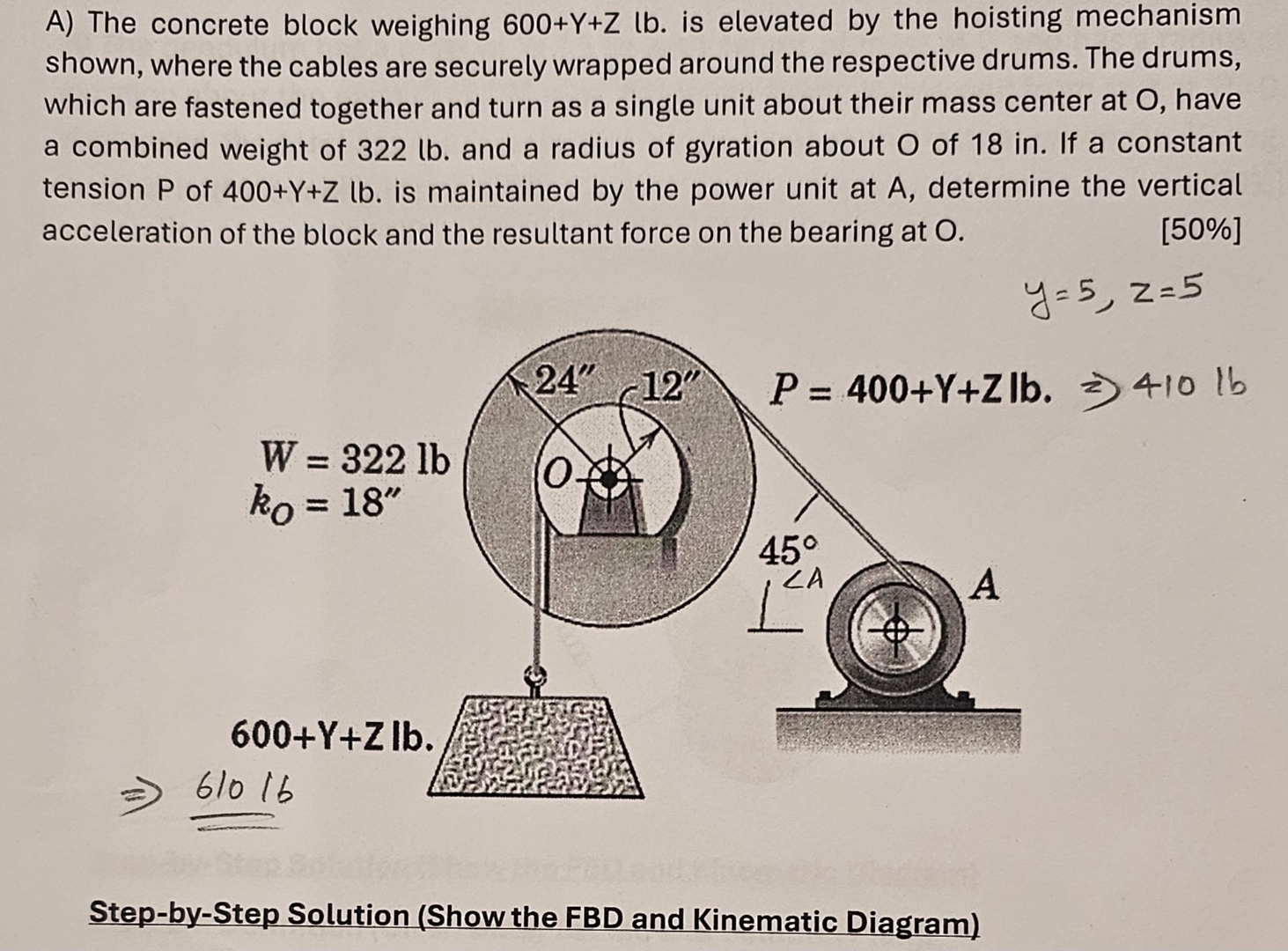 A ) The concrete block weighing 6 0 0 + Y + Z lb
