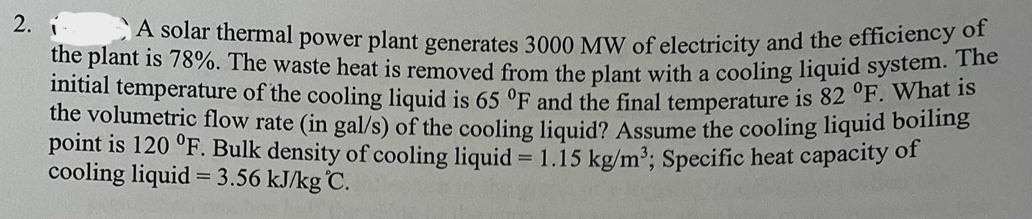 A solar thermal power plant generates 3 0 0 0 MW
