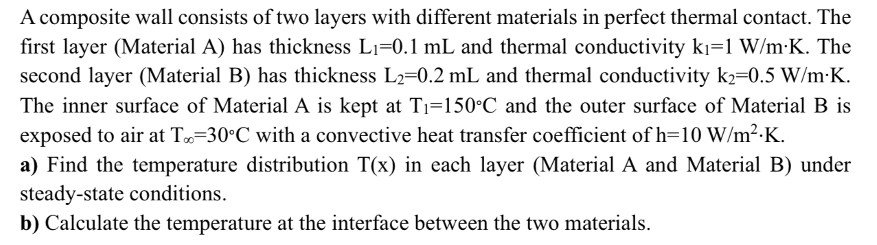 A composite wall consists of two layers with
