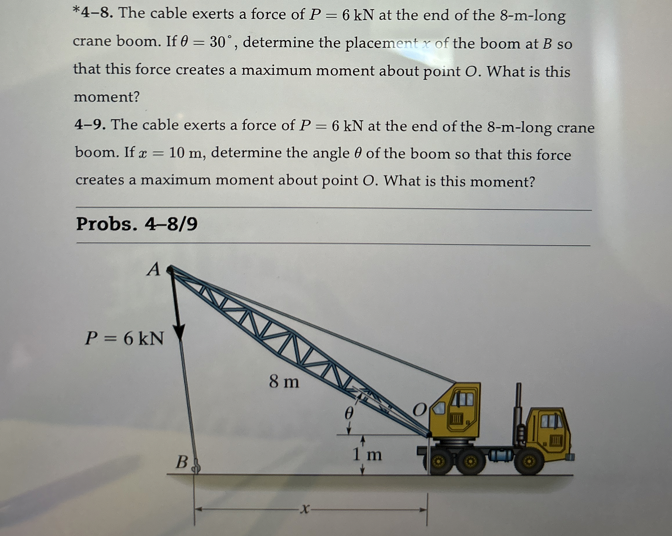 * * 4 - 8 . The cable exerts a force of P = 6 k N