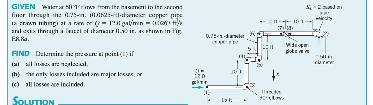 GIVEN Water at 6 0 F flows from the basement to