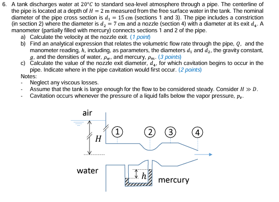 A tank discharges water at 2 0 C to standard sea
