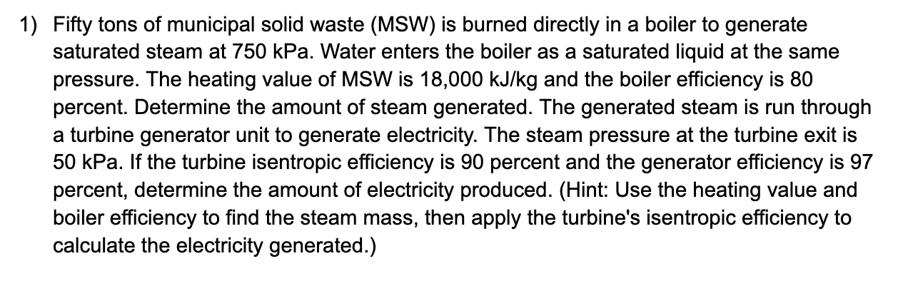 Fifty tons of municipal solid waste ( MSW ) is
