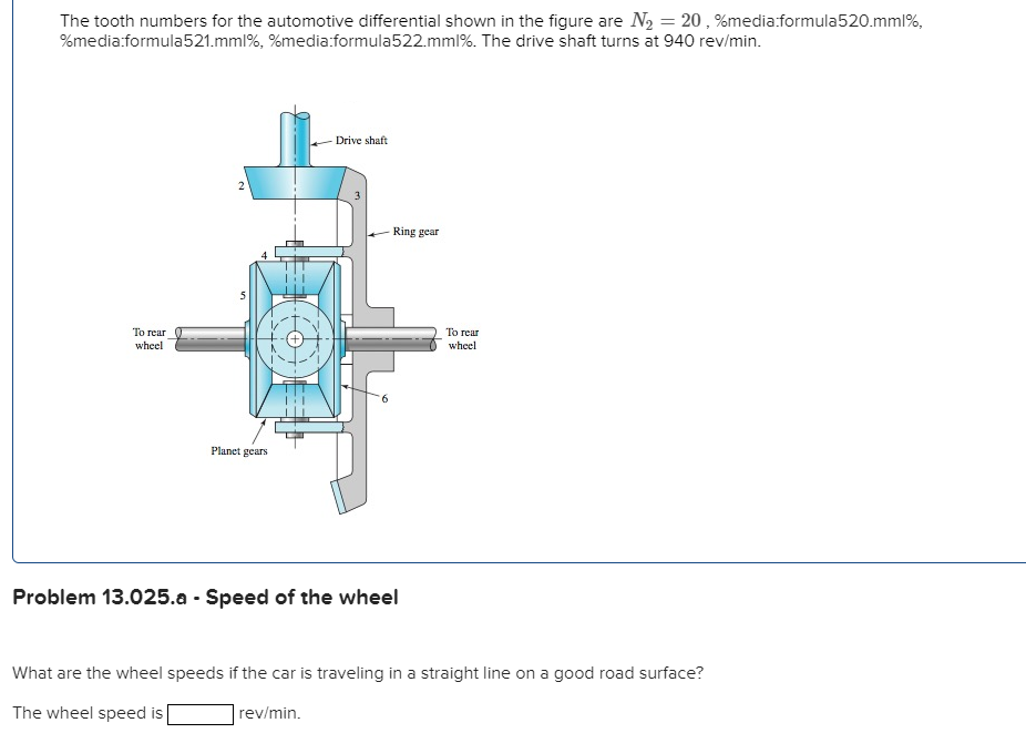 The tooth numbers for the automotive differential