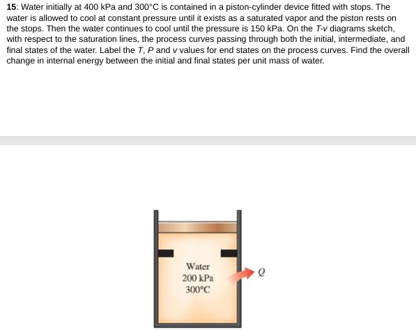 1 5 : Water initially at 4 0 0 kPa and \ ( 3 0 0