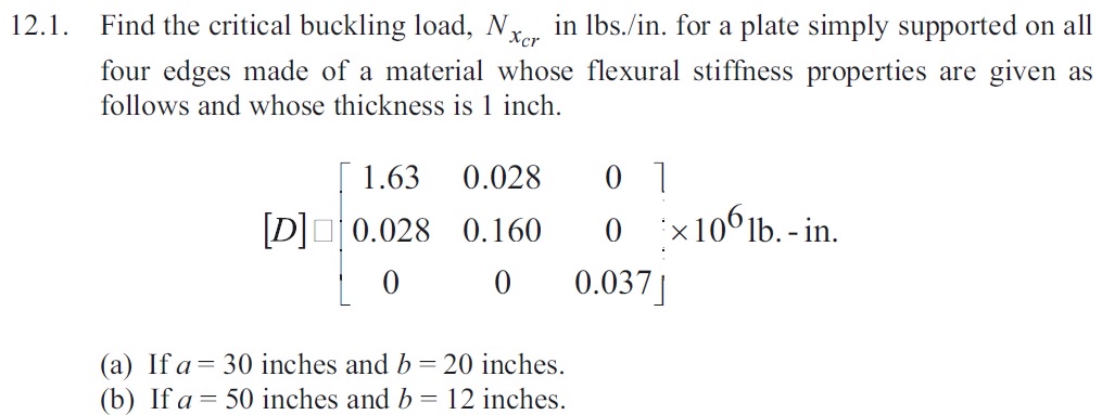 1 2 . 1 . Find the critical buckling load, N x c