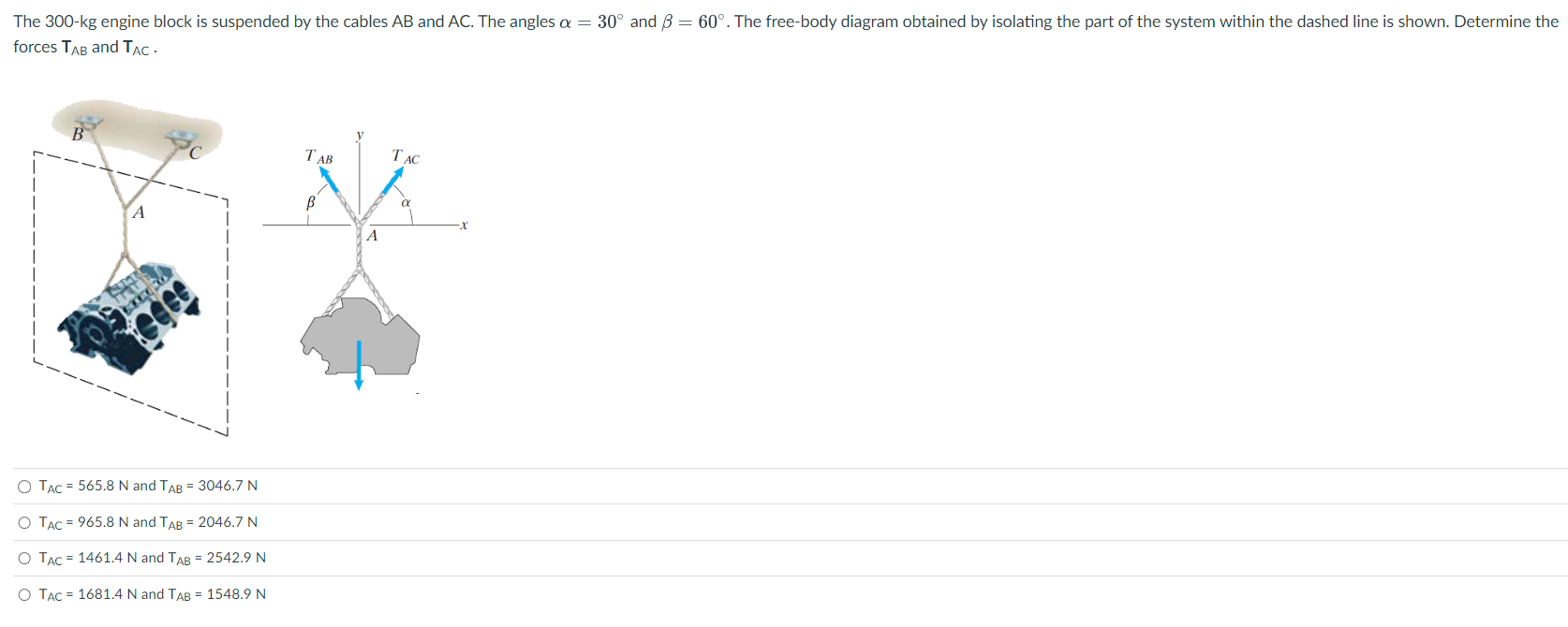 The 3 0 0 - kg engine block is suspended by the