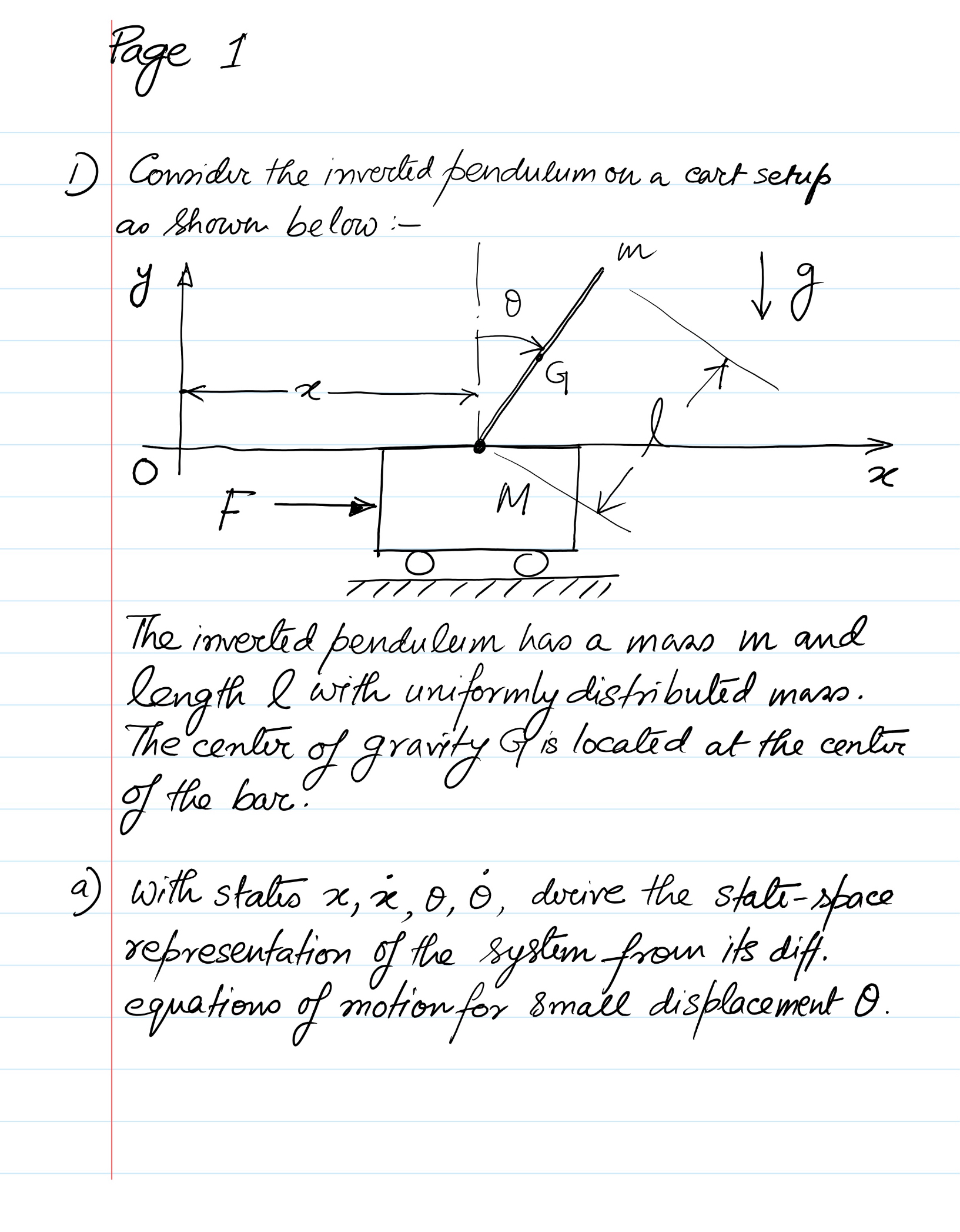 Page 1 Consider the invertid pendulum on a cart