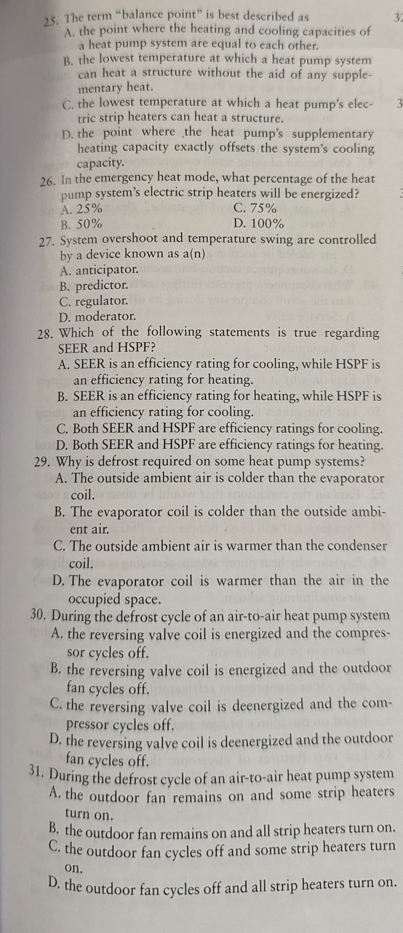 The term "balance point" is best described as A .