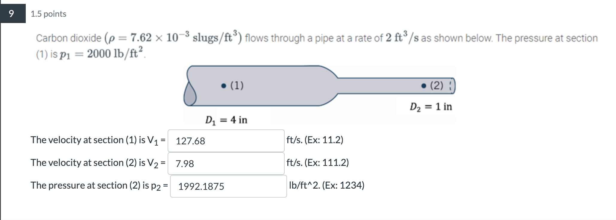 Carbon dioxide ( = 7 . 6 2 1 0 - 3 slugs { : f t