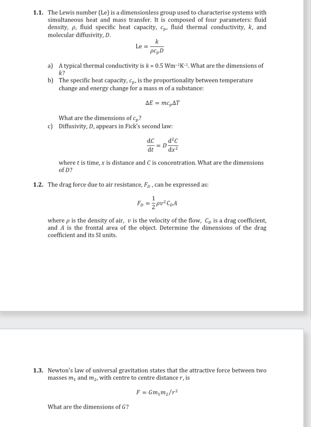 1 . 1 . The Lewis number ( Le ) is a