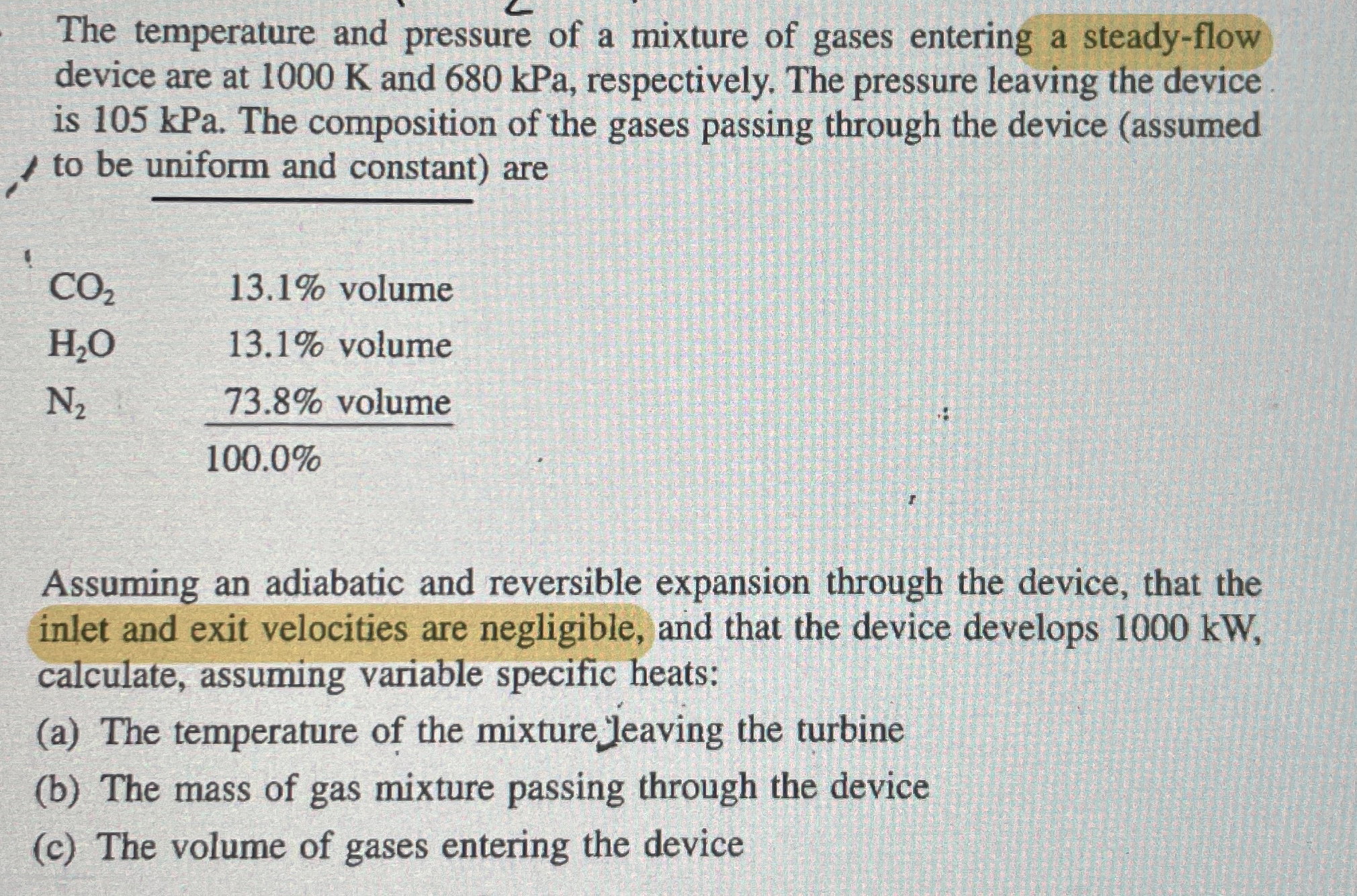 The temperature and pressure of a mixture of