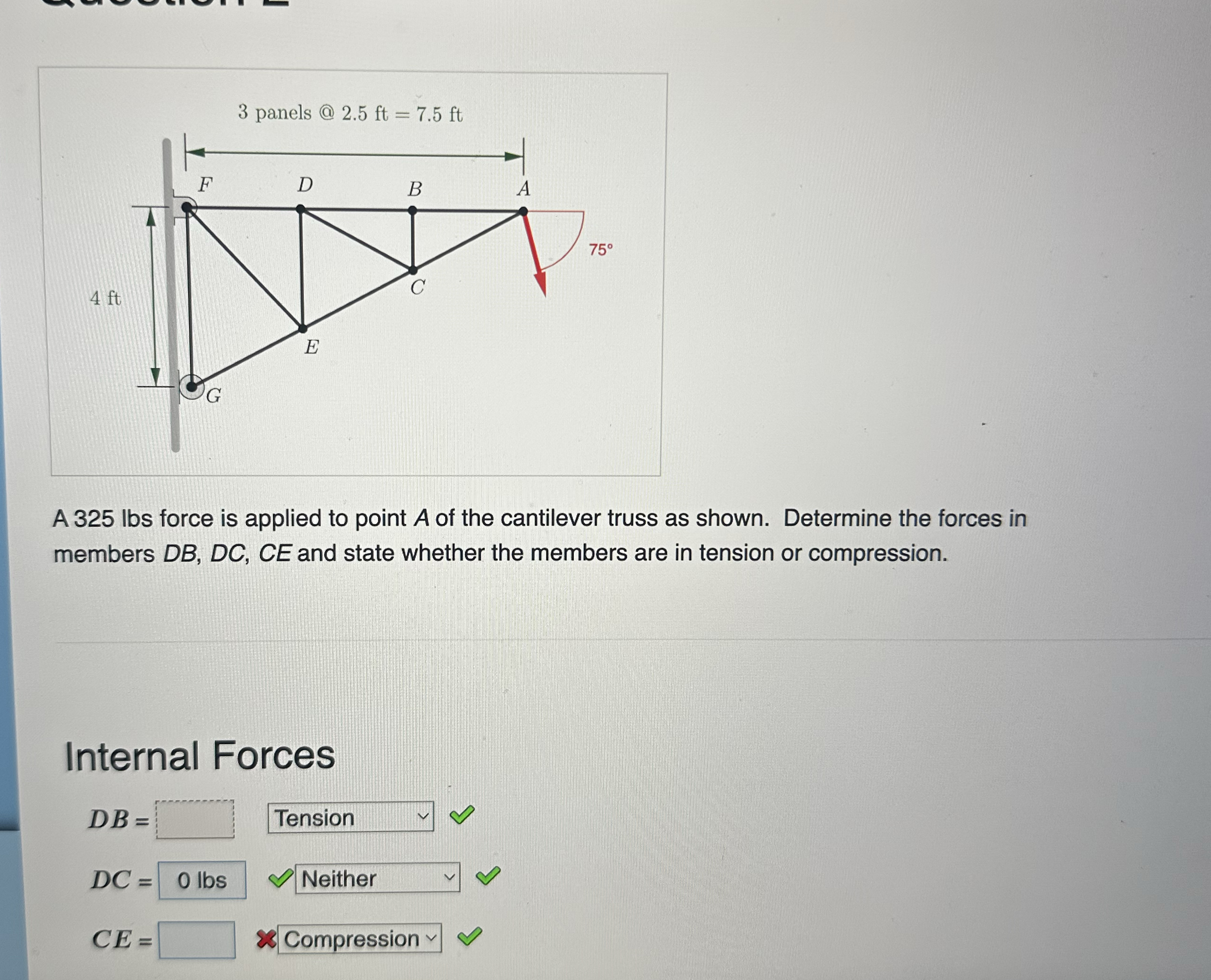 A 3 2 5 lbs force is applied to point A of the